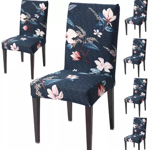 Set 6 huse pentru scaun model Albastru inchis cu flori CC-48
